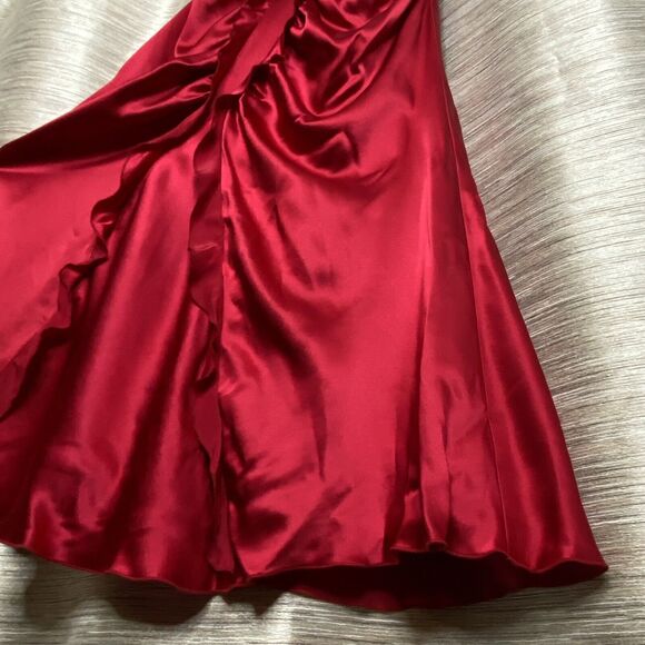 Dina Bar-El 100% Silk Red Ruffled Dress A-line Spaghetti Strap Side Zip Medium - Picture 5 of 9